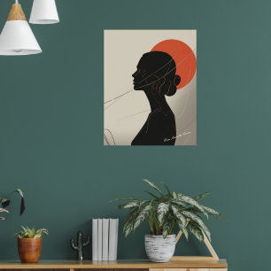 Poster Femme silhouettée bohème inclusive avec cercle de