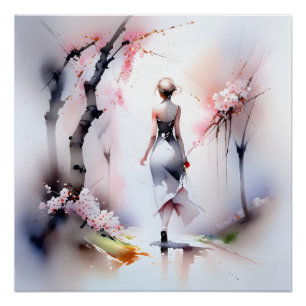 Poster Femme solitaire marchant