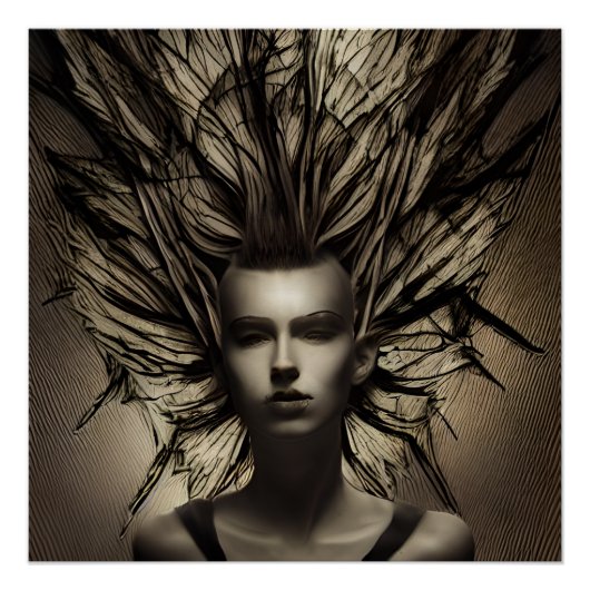 Poster Femme sous l'eau Dystopian Abstrait AI Art (Devant)