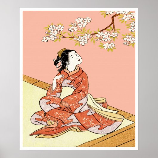 Poster Femme sous les fleurs de cerisier (Devant)