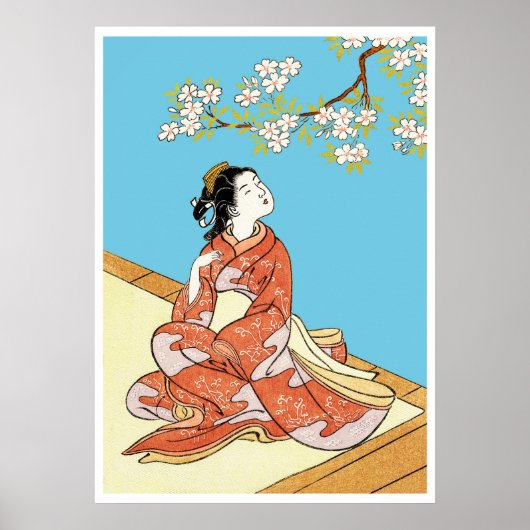Poster Femme sous les fleurs de cerisier (Devant)