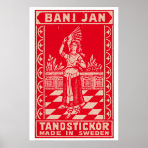 Poster Femme Suède années 1920-30 Étiquette de boîte d'al