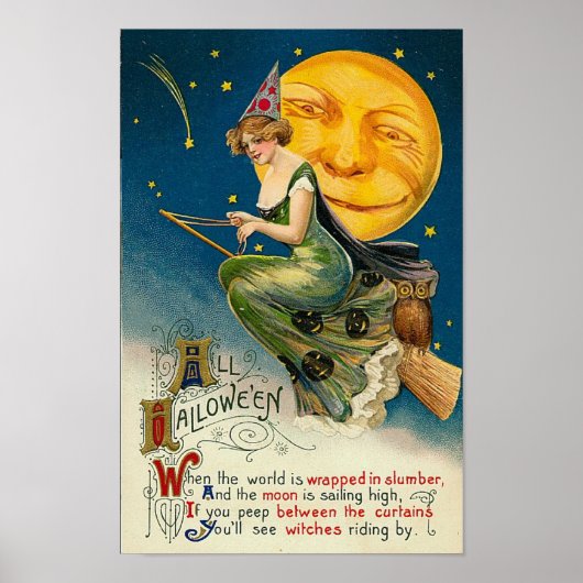 Poster Femme sur Broomstick Toute Halloween (Devant)