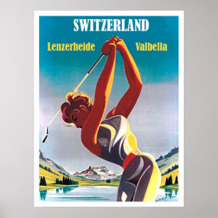 Poster Femme sur le golf en Suisse, Lenzerheide, Valbella