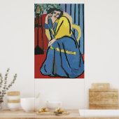 Poster Femme sur le téléphone portable Matisse Style (Cuisine)