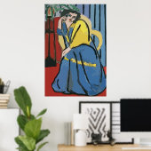 Poster Femme sur le téléphone portable Matisse Style (Bureau à domicile)