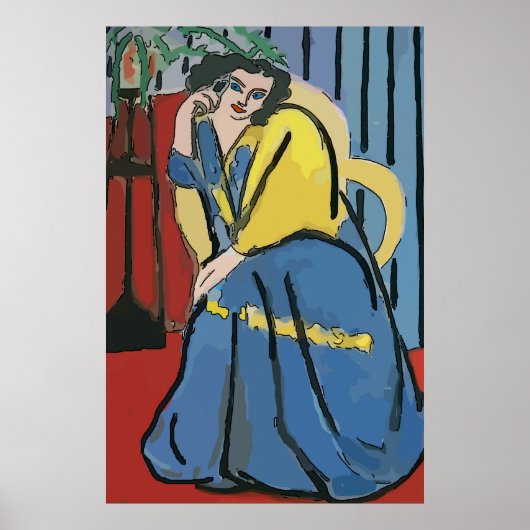 Poster Femme sur le téléphone portable Matisse Style (Devant)