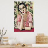 Poster Femme sur téléphone portable Abstrait, style Matis (Cuisine)