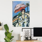 Poster Femme sur téléphone portable Abstrait, style Matis (Bureau à domicile)