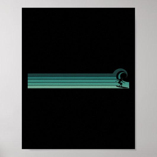 Poster Femme surfeuse rayée attrapant une vague (Devant)