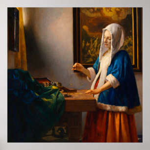 Poster Femme tenant une balance de Johannes Vermeer
