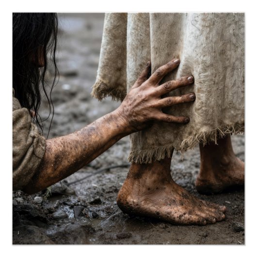 Poster Femme touchant la robe de Jésus (Devant)