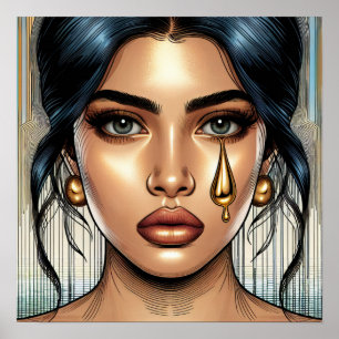 Poster Femme triste avec larme d'or