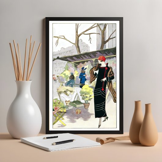 Poster Femme vêtue d'une robe d'affaires en velours noir