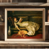 Poster Femme Victorienne Lecture Avec Chien, Tons Neutres