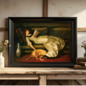 Poster Femme Victorienne Lecture Avec Chien, Tons Neutres