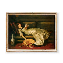 Femme Victorienne Lecture Avec Chien, Tons Neutres