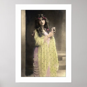 Poster femme victorienne, longue guirlande à cheveux