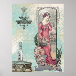 Poster * Femme victorienne Vintage Fleurs Art Nouveau AR2