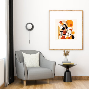 Poster Femme vintage avec cocktail