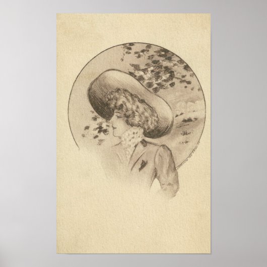Poster Femme vintage avec Feuille (Devant)