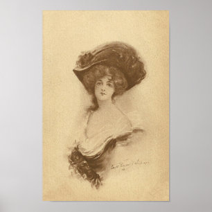 Poster Femme vintage avec le casquette