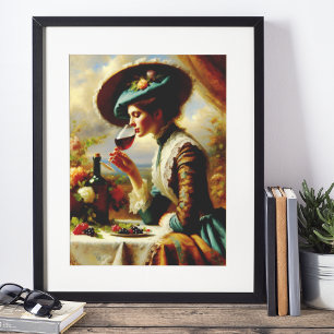 Poster Femme vintage Boire du vin