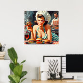 Poster Femme vintage Burger BBQ (Bureau à domicile)