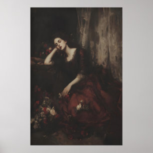 Poster Femme Vintage En Robe Rouge Allongée À La Victorie