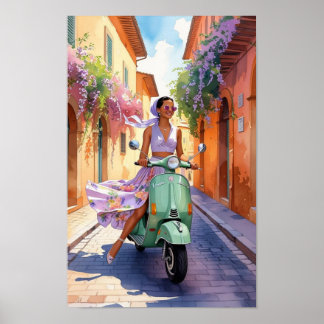 Poster Femme vintage en Scooter à Rome - Retro Travel