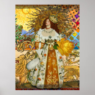 Poster Femme Vintage Soleil Doré : Art Collage Zodiaque L