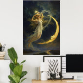 Poster Femme volant près d'un visage de lune croissante (Bureau à domicile)