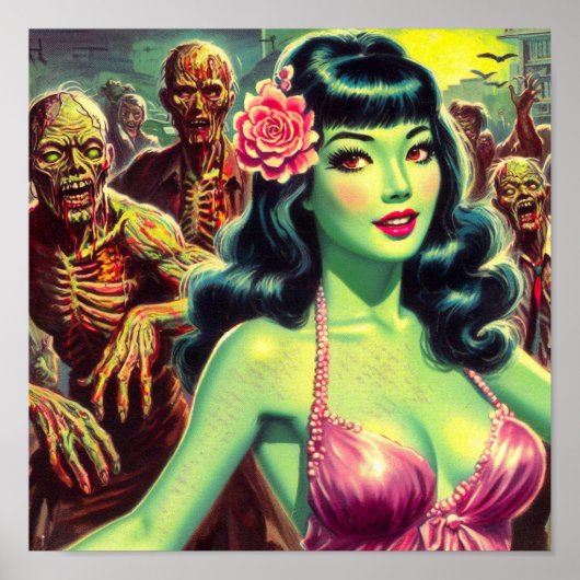 Poster Femme Zombie rétro (Devant)