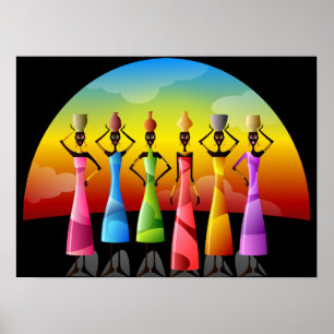 Poster Femmes africaines avec poterie sur la tête