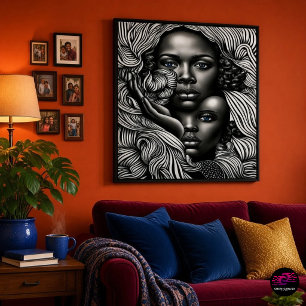 Poster Femmes Afro-Américaines Abstrait Noir & Blanc