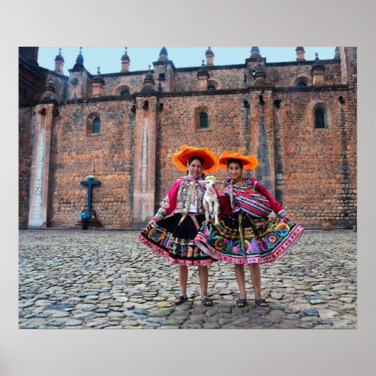 Poster Femmes avec agneau à Cusco, Pérou (Devant)