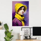 Poster Femmes avec casquette jaune et foulard | AI Art Po (Bureau à domicile)