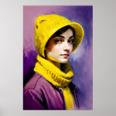 Poster Femmes avec casquette jaune et foulard | AI Art Po (Devant)