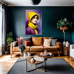 Poster Femmes avec casquette jaune et foulard   AI Art Po