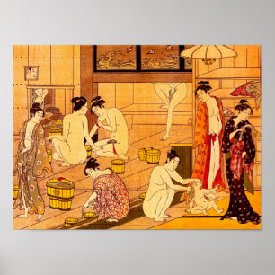 Poster Femmes Bain, Torii Kiyonaga Art Japonais