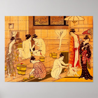 Poster Femmes Bain, Torii Kiyonaga Art Japonais