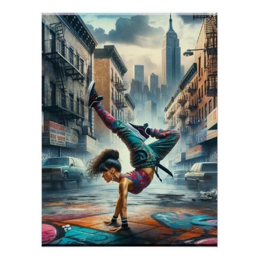 Poster Femmes breakdanceuses en action silhouette New Yor (Devant)