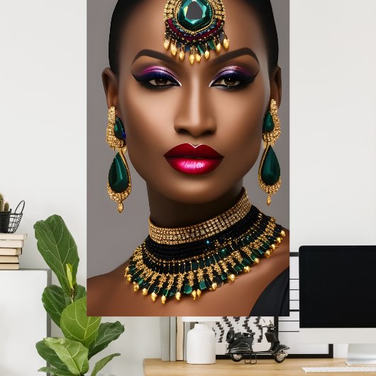 Poster Femmes classiques Mode Africaine or émeraude vert (Bureau à domicile)