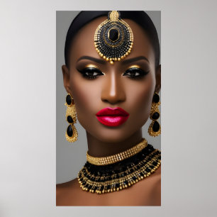 Poster Femmes classiques Mode or africain Bijoux noir
