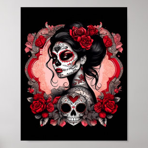 Poster Femmes Crâne de Sucre De Los Muertos La Catrina Jo