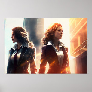 Poster Femmes d'affaires dans une ville du futur