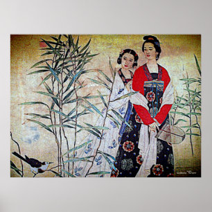 Poster Femmes De La Dynastie Tang Art Vintage Chinois