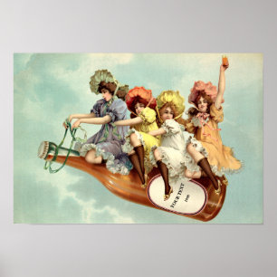 Poster Femmes de l'époque victorienne vintage sur bouteil