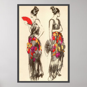 Poster Femmes de mode vintage avec des robes de printemps