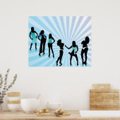Poster Femmes élégantes Silhouettes Bleu sarcelle Mode (Cuisine)
